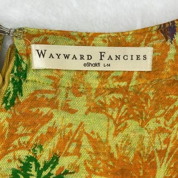Wayward Fancies Eshakti Dress Large 14 Green Orange Palm Tree Lined Tiered - Picture 5 of 7